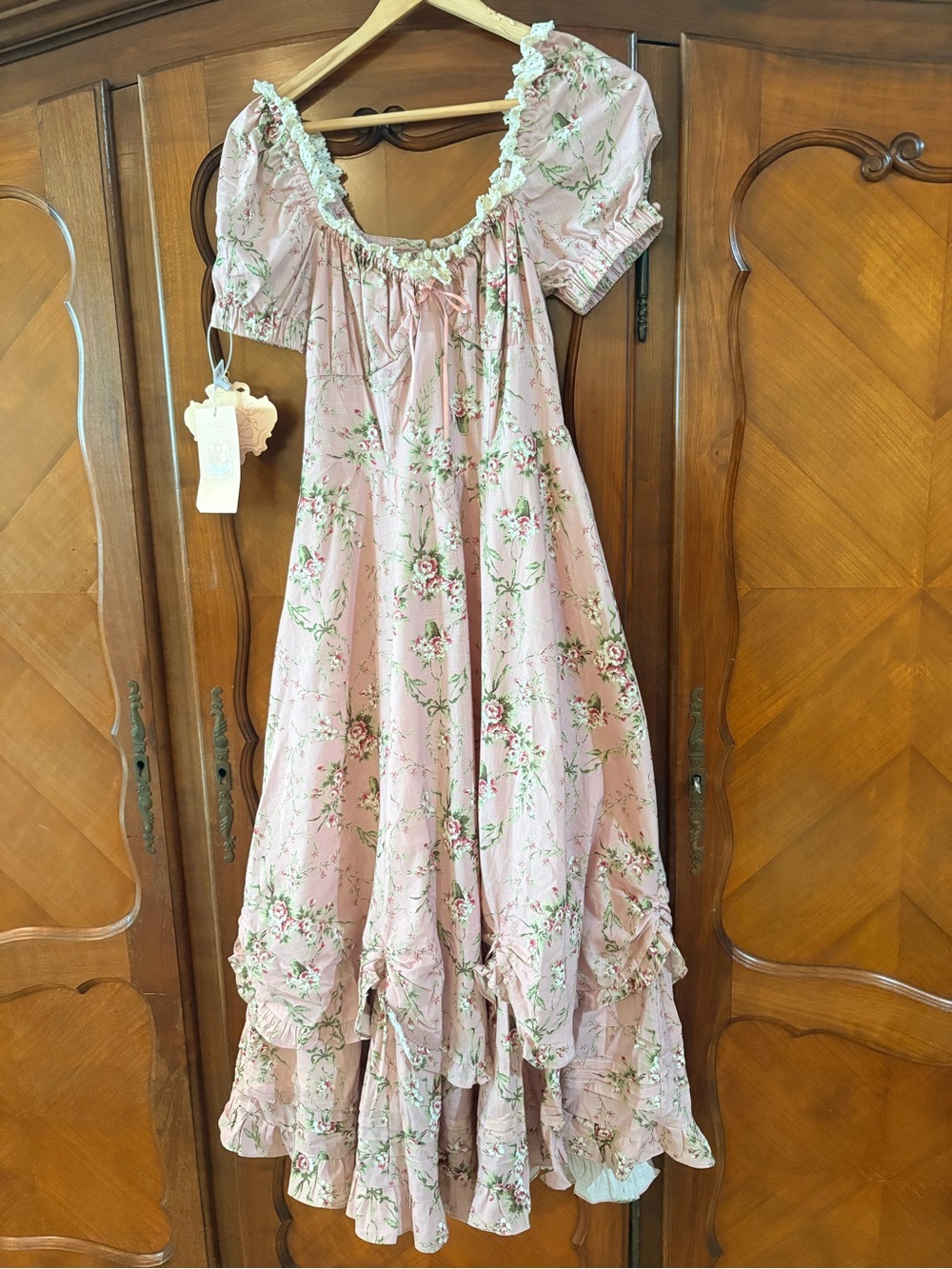 NWT Lacemade Vintage-Inspired Pink Floral Midi Dress with Ruffle Details size M - Picture 9 of 11